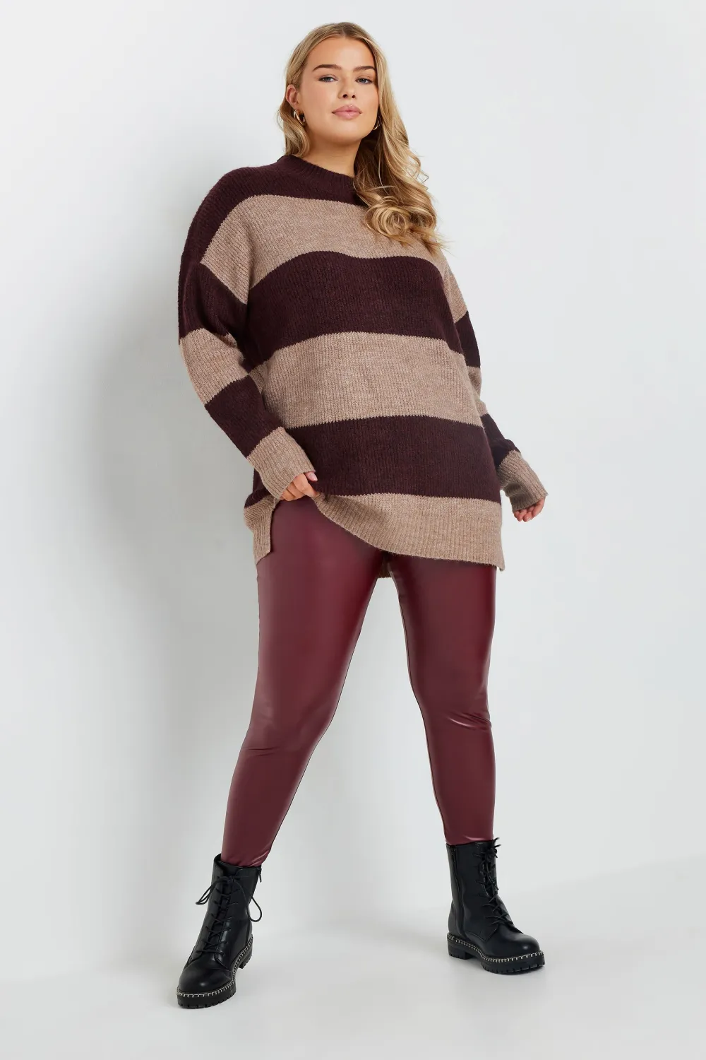 YOURS Curve Burgundy Red Coated Leggings