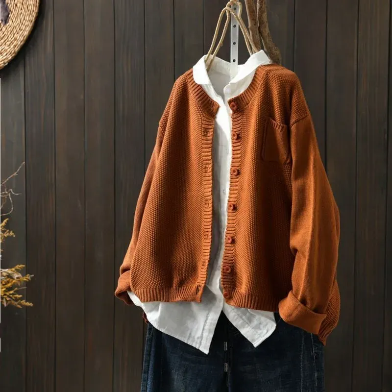 Vintage Solid Long Sleeve Sweater Cardigan