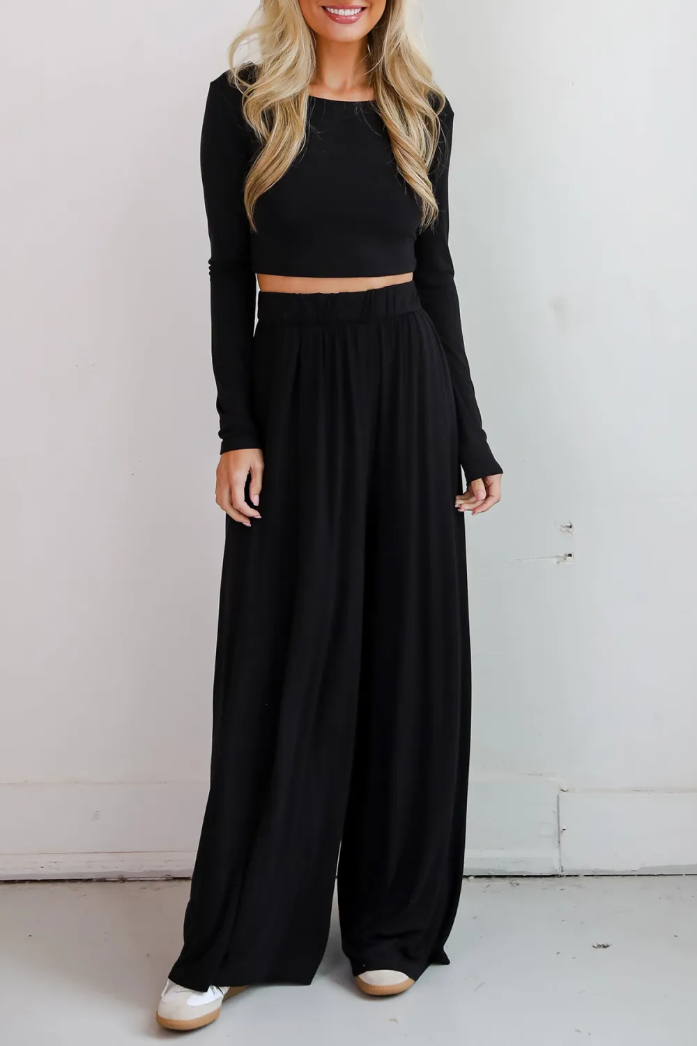 Sophisticated Step Black Pleated Wide Leg Pants