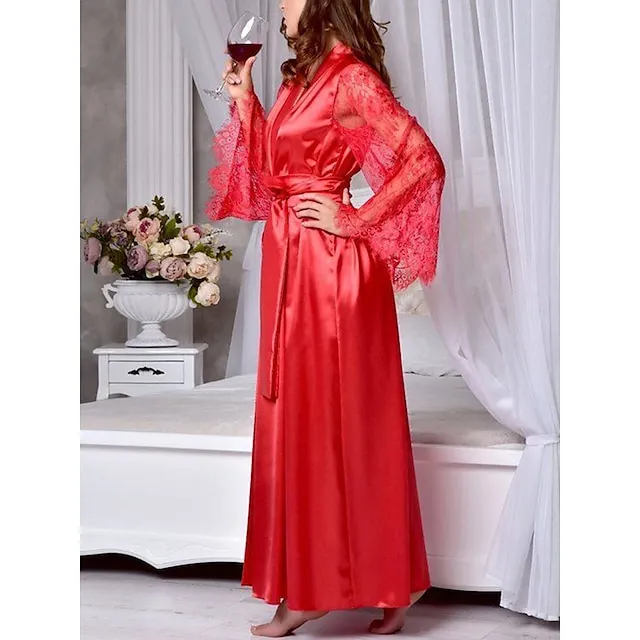Women's Robe Bathrobe Nightgown Solid Simple Casual Comfort Xmas Home Christmas Daily Polyester Breathable V Wire Long Sleeve Fall Winter Black White