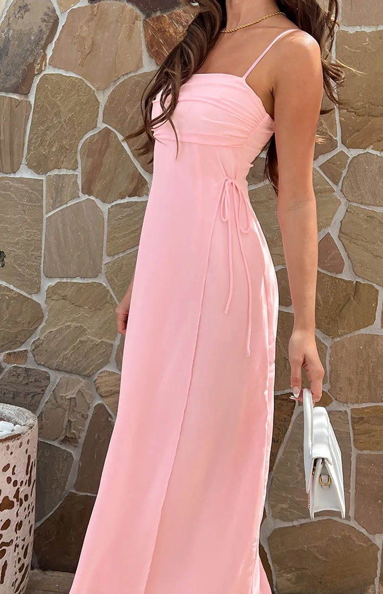 Pink Long Sleeve Sheer Maxi Dress