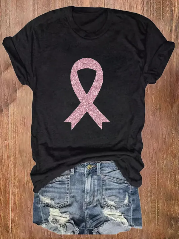 Women'S T-Shirt Women'S Breast Cancer Awareness Printed T-Shirt Pure Cotton Printed Round Neck Short Sleeve Top
