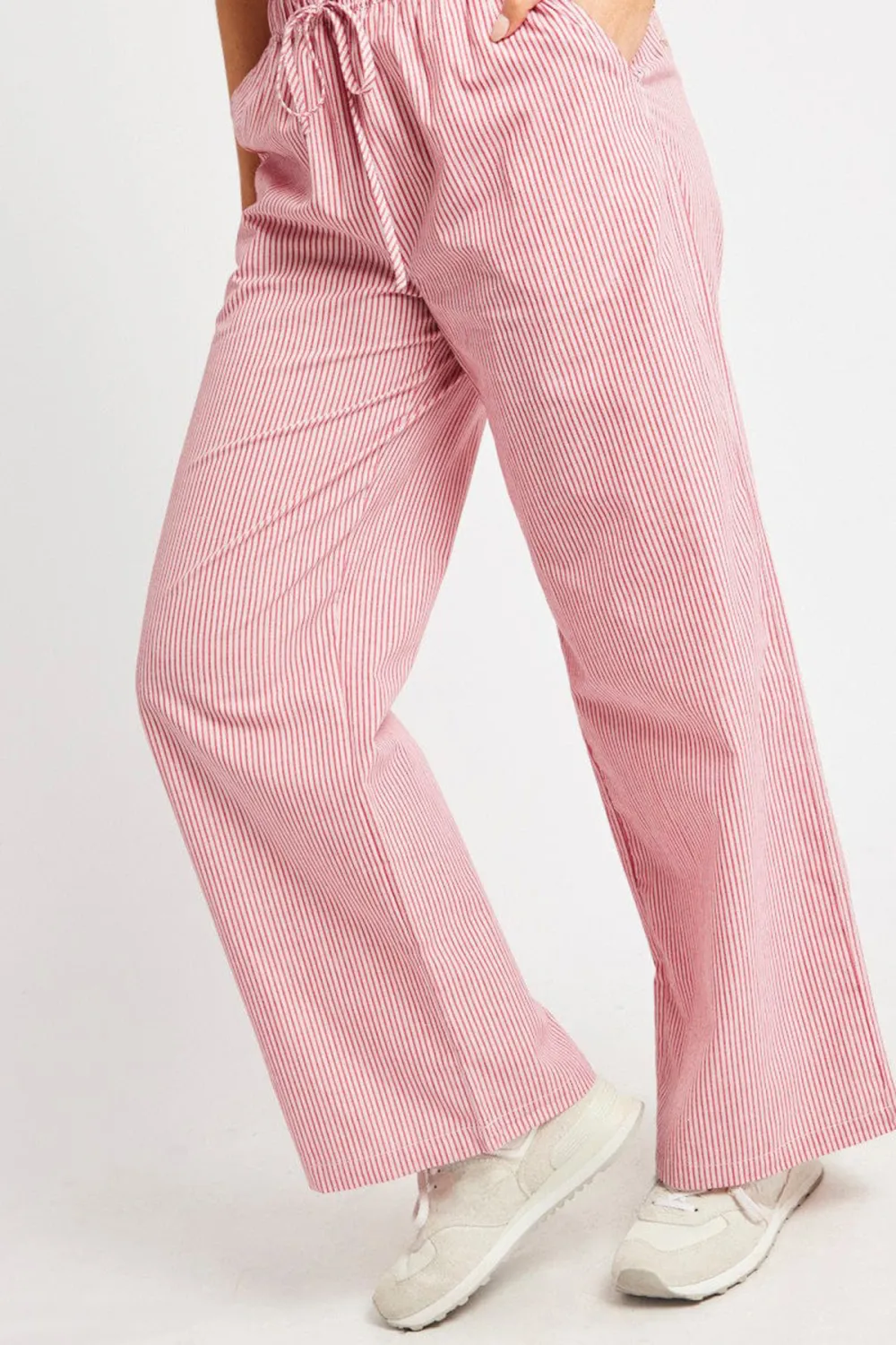 Red Stripe Wide Leg Pants High Rise