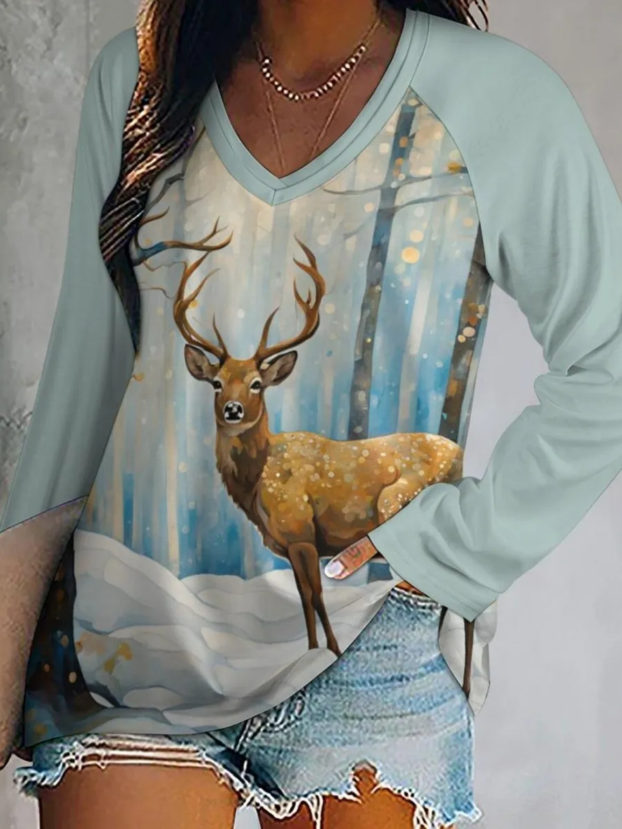Wildlife Deer V-Neck Top