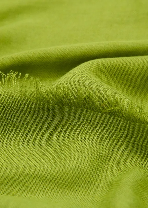 Green Linen-Blend Casual Style Scarf With Frayed Ends