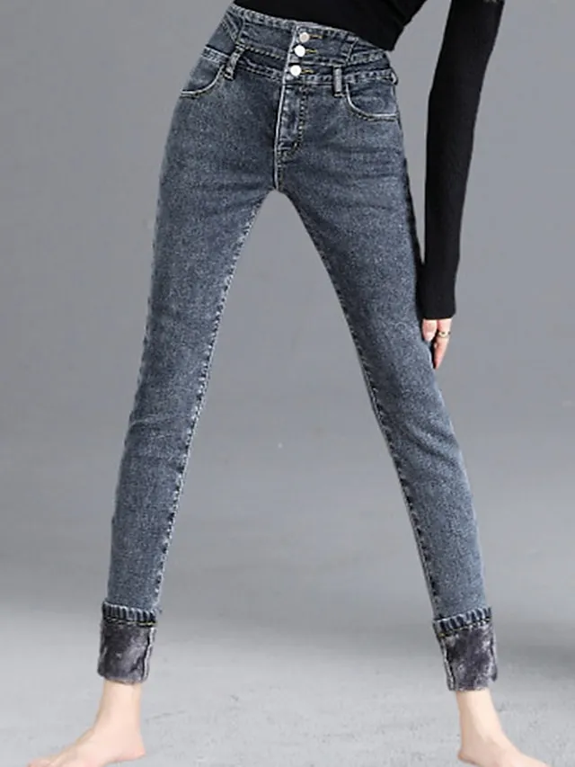 Women‘s Fleece Pants Trousers Jeggings Full Length Fashion Streetwear Street Daily Black Blue S M Fall Winter