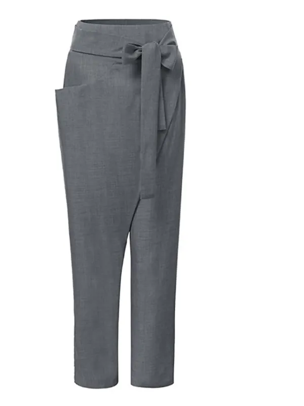 Women's Cotton Loungewear Pants High Waist Irregular Lace-Up Cropped Pants Solid Fashion Simple Casual Cotton Breathable with One Side Pockets Summer Spring Black Navy Blue