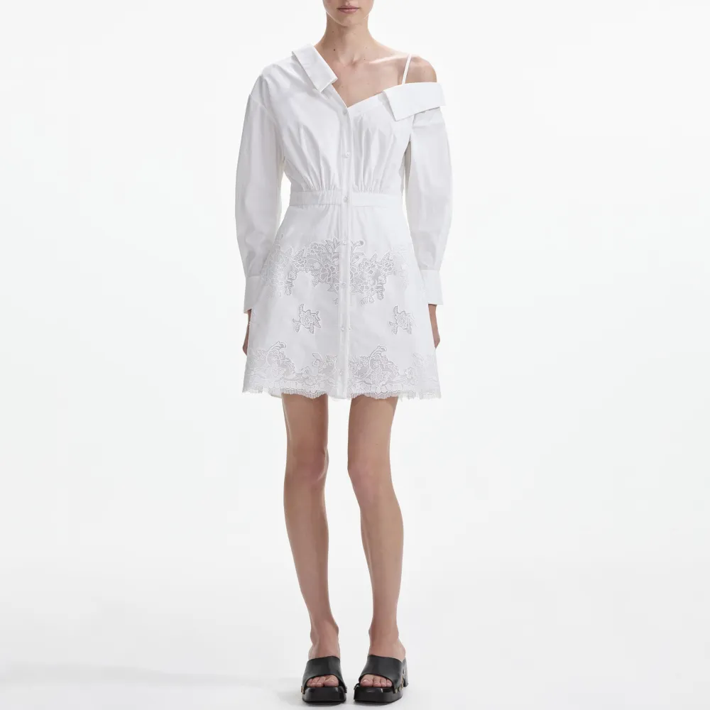 White Cotton Lace Hem Mini Dress