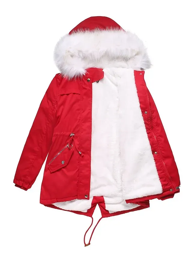 Women's Parka Puffer Coat Thermal Warm Winter Coat Windproof Heated Coat with Fur Collar Fall Zip up Drawstring Fleece Jacket with Pockets Outerwear Pink Black Pink Mid-Length