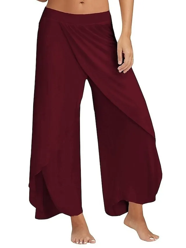 Women's Culottes Wide Leg Chinos Ruffle Layered Stretchy Mid Waist Basic Casual / Sporty Casual Daily Black White S M Summer Spring & Fall