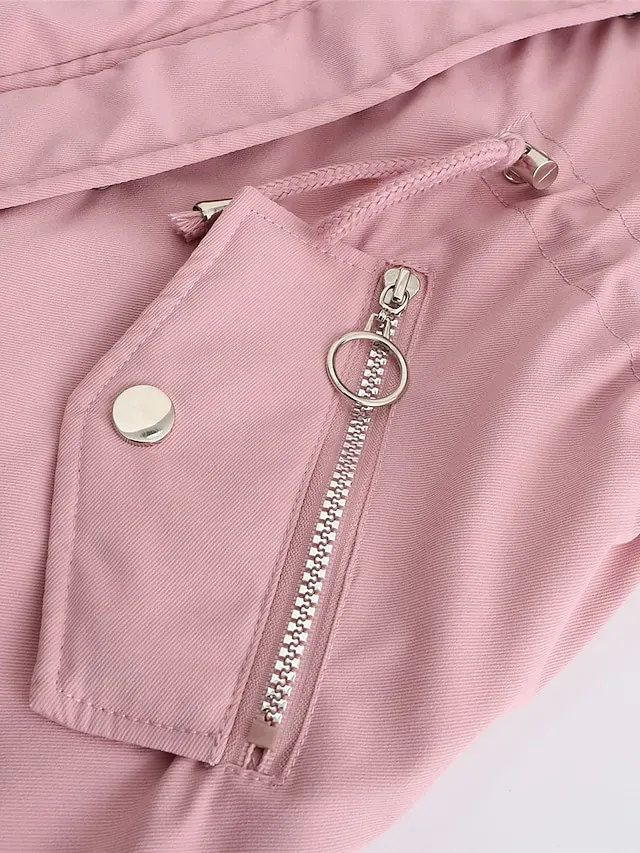 Women's Parka Puffer Coat Thermal Warm Winter Coat Windproof Heated Coat with Fur Collar Fall Zip up Drawstring Fleece Jacket with Pockets Outerwear Pink Black Pink Mid-Length