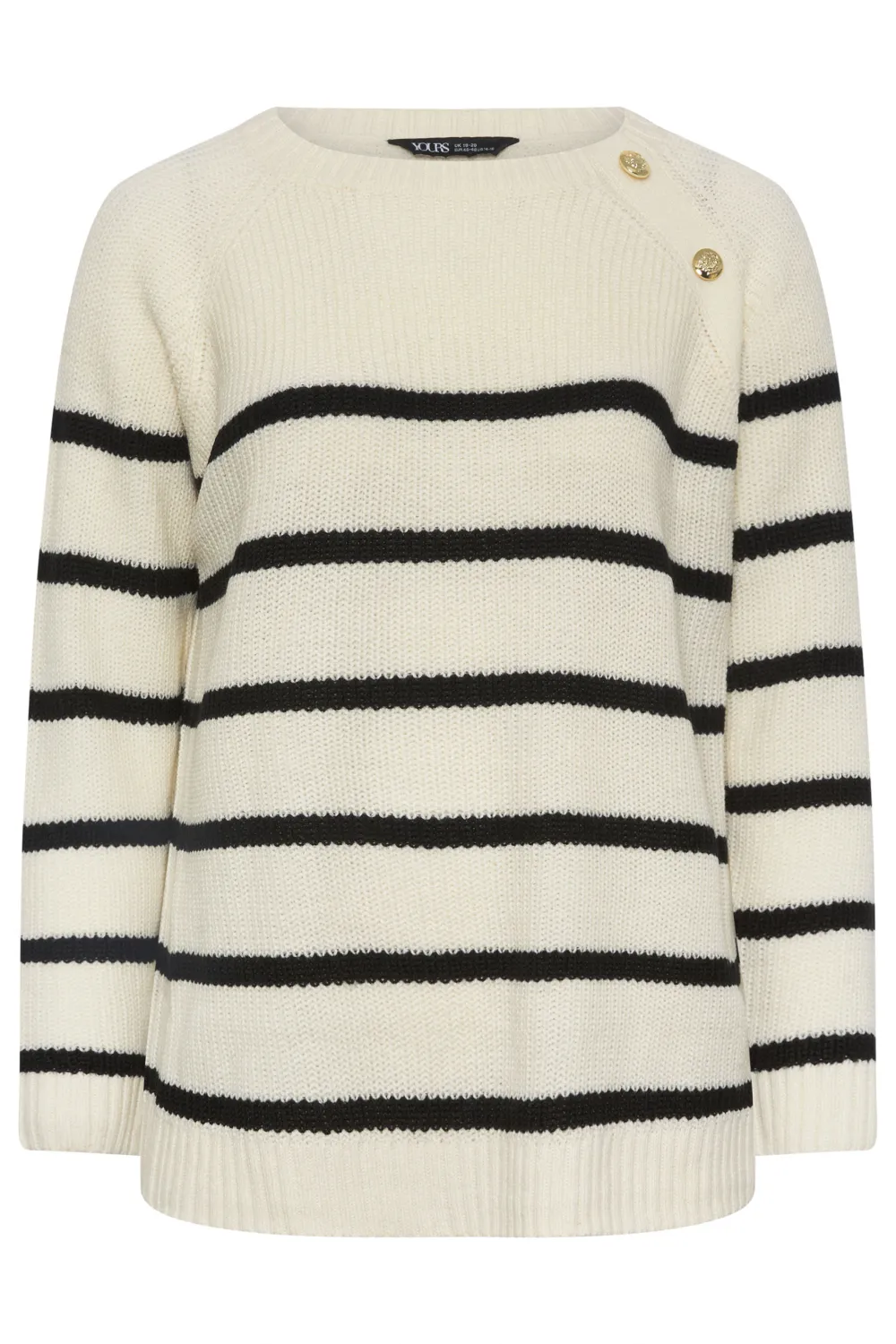 YOURS Curve Navy Blue Stripe Button Detail Jumper