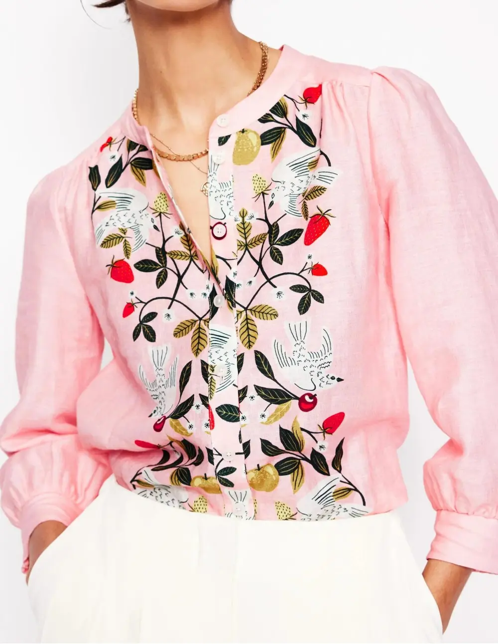 Fruit Tree Embroidery Linen Top
