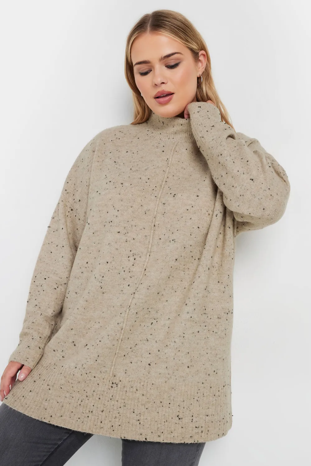 YOURS Curve Green High Neck Seam Detail Jumper