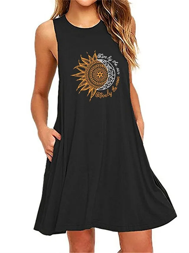 Women's Plus Size Loungewear Nightgown Nightshirt Dress Flower Basic Casual Comfort Home Daily Vacation Cotton Breathable Crew Neck Sleeveless Pocket Summer Spring Black White