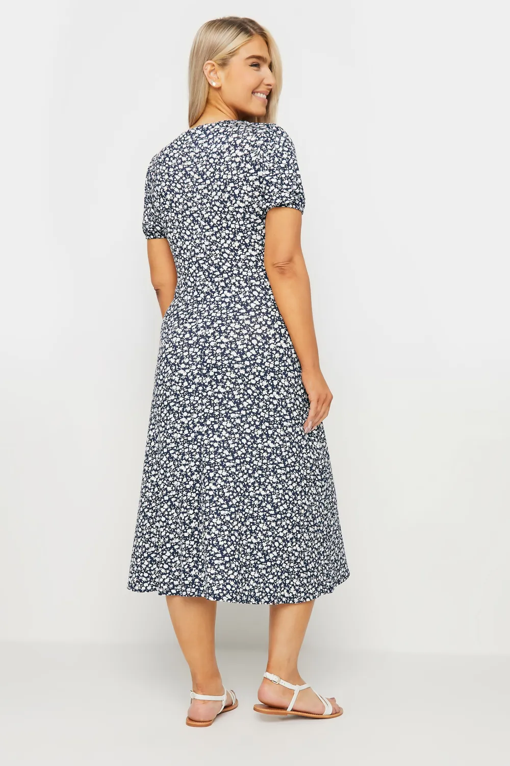 M&Co Navy Blue Ditsy Floral Print Midi Wrap Dress