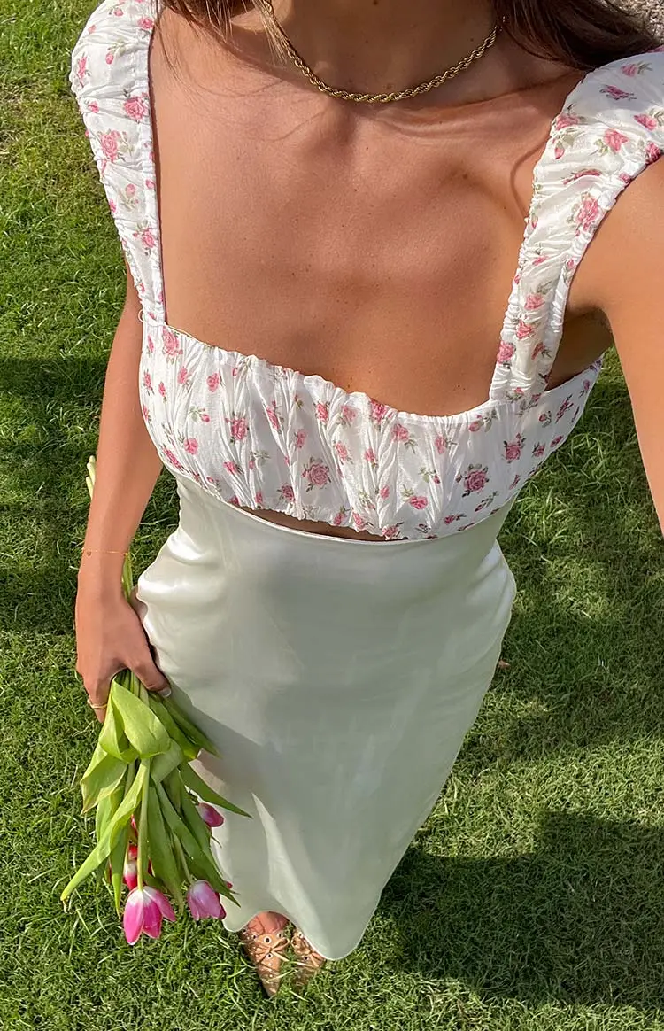 Cream Satin Square Neck Maxi Dress