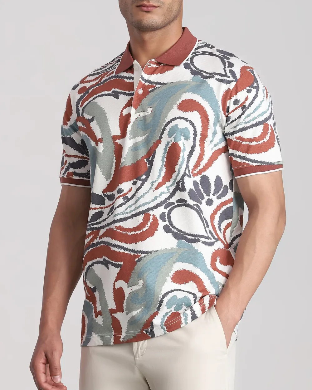 Casual Minimalist Personality Brown Printing Polo Shirt