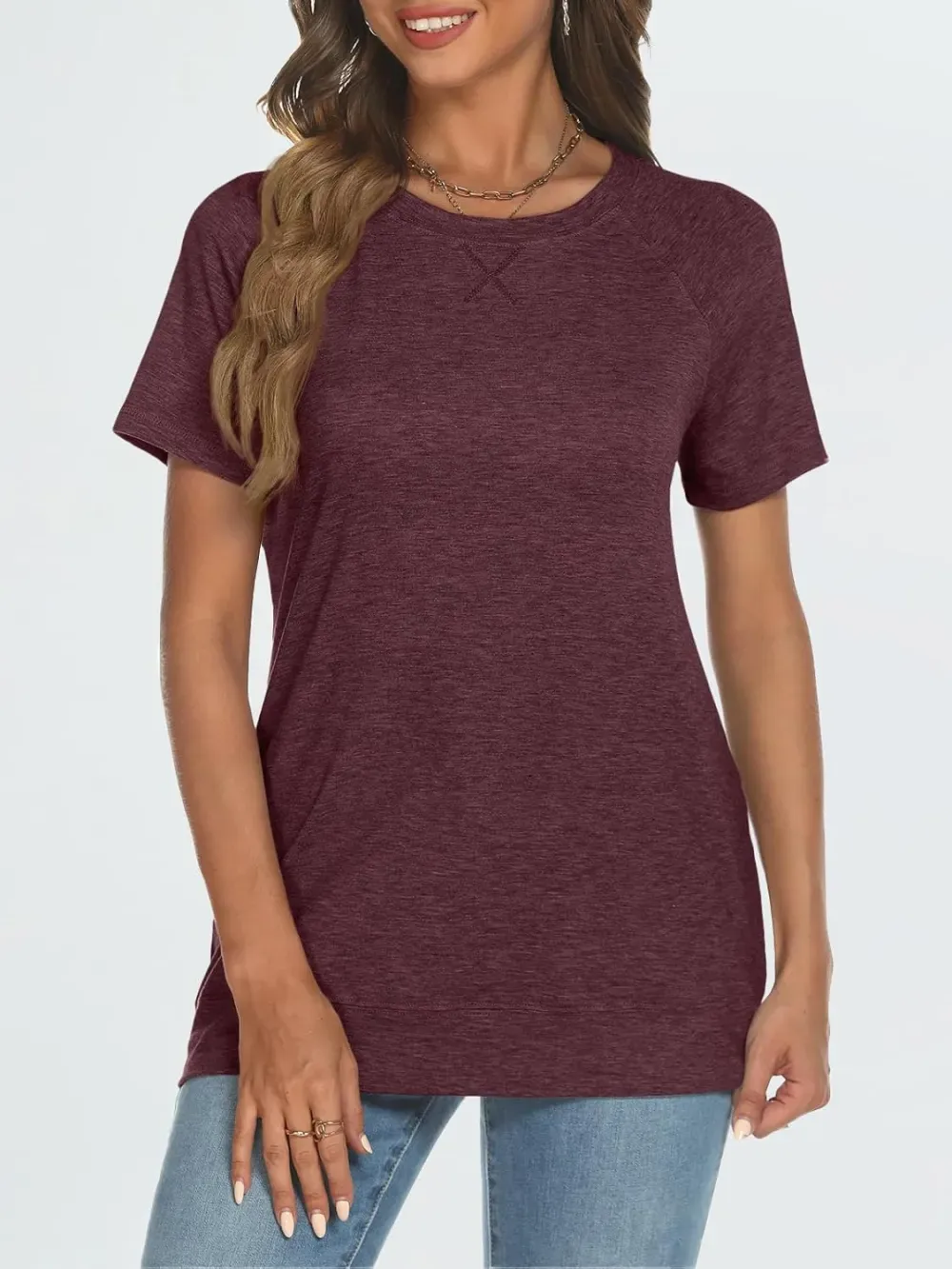 AUTOMET T Shirts Short Sleeve Crewneck Tees for Women Trendy Lightweight Soft Casual Summer Tops Clothes 2024