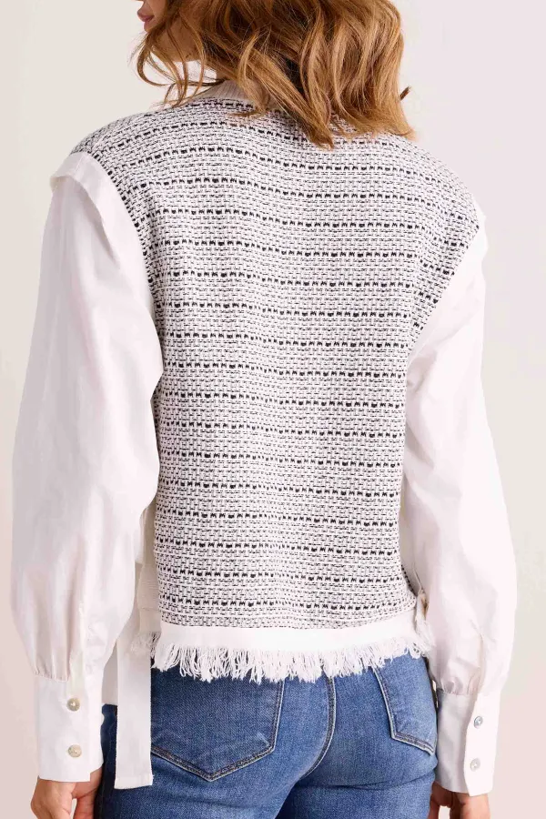 Fringed Contrast Sleeve Cotton Top