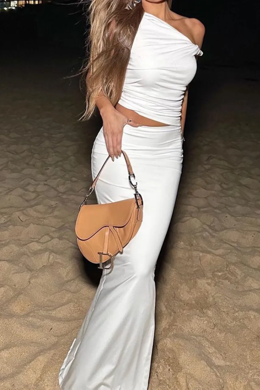 One Shoulder Sleeveless Fitted Crop Top