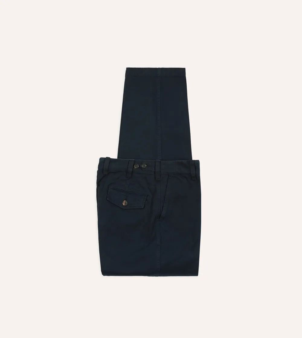 Daily Navy Textured Cotton Flat Front Chino
