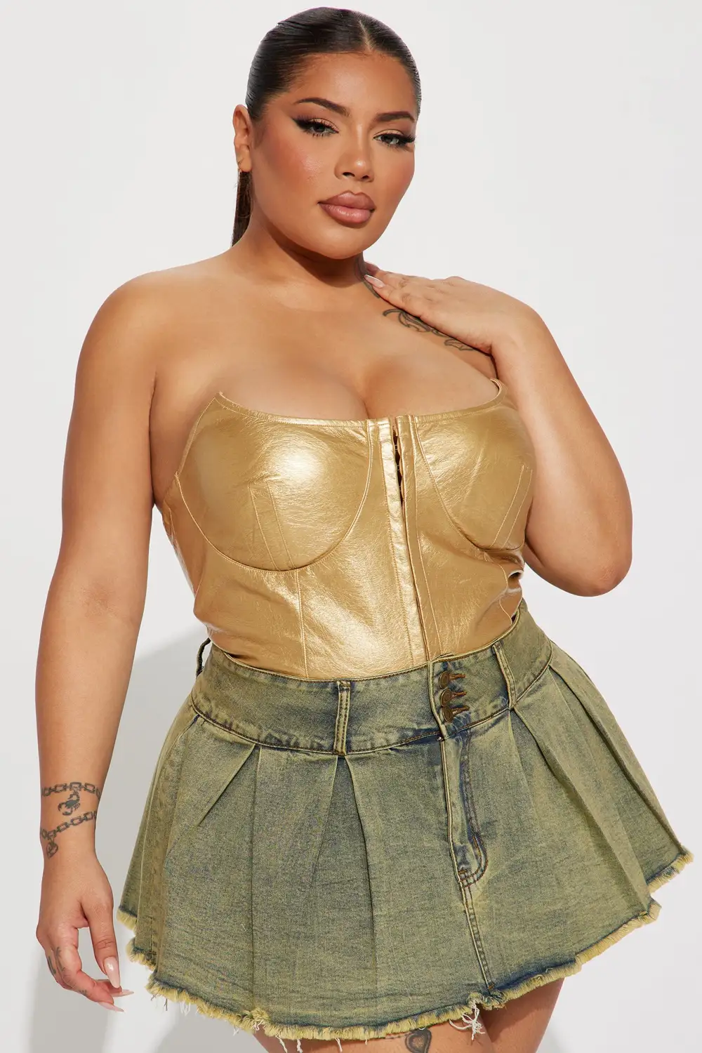 Never Too Extra Metallic Corset Top - Gold