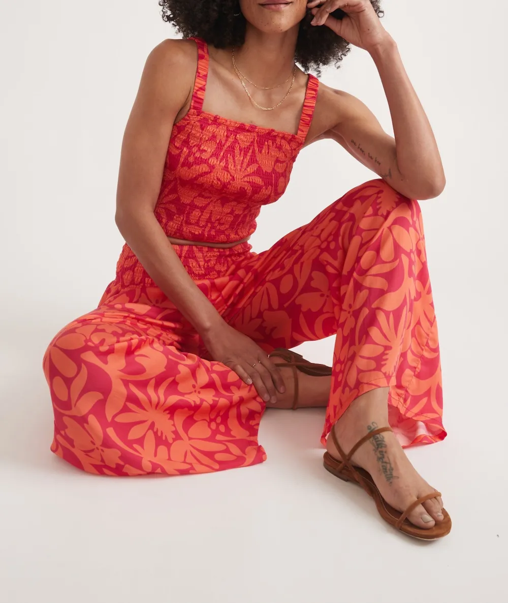 Coral Floral Print Palazzo Trousers