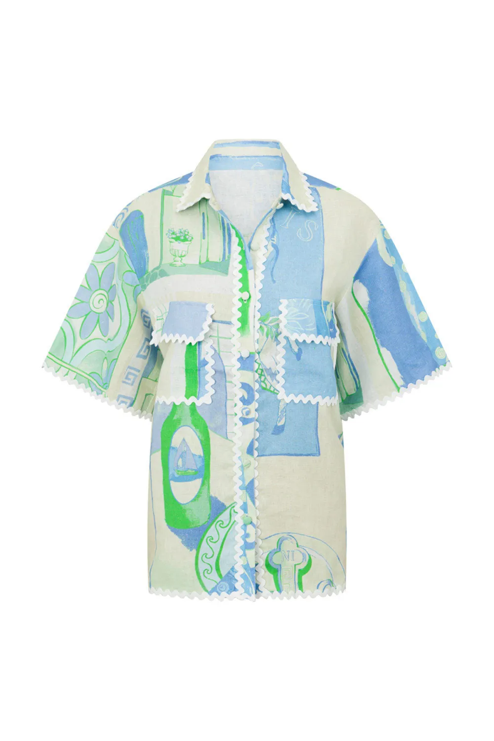 Embroidered Patchwork Short Sleeve Shirt