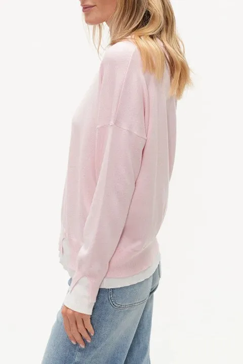 Light Pink Layered Hem Crew Neck Sweater