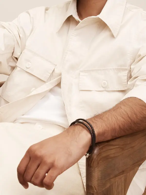 Men's Off-White Cotton Shirt Jacket