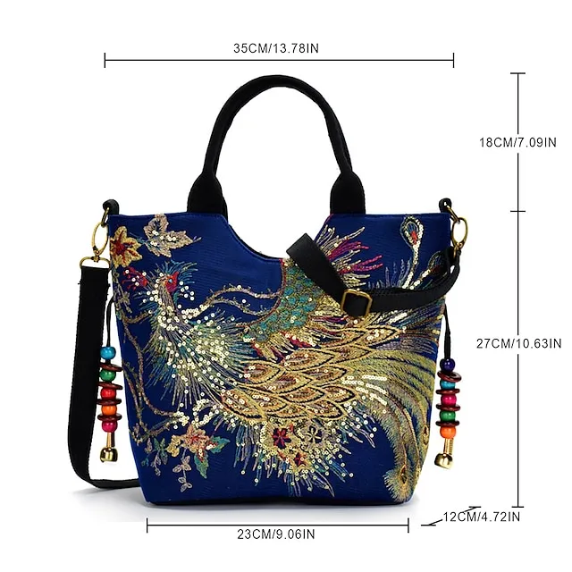 Women's Handbag Crossbody Bag Canvas Tote Bag Canvas Outdoor Daily Holiday Beading Animal Embroidery Black Red Blue
