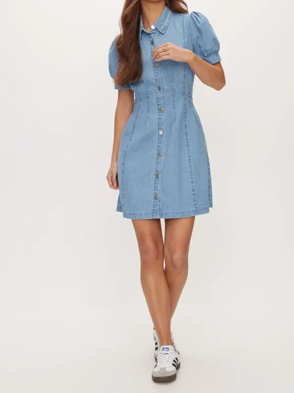 Lapel Casual Style Mini Dress