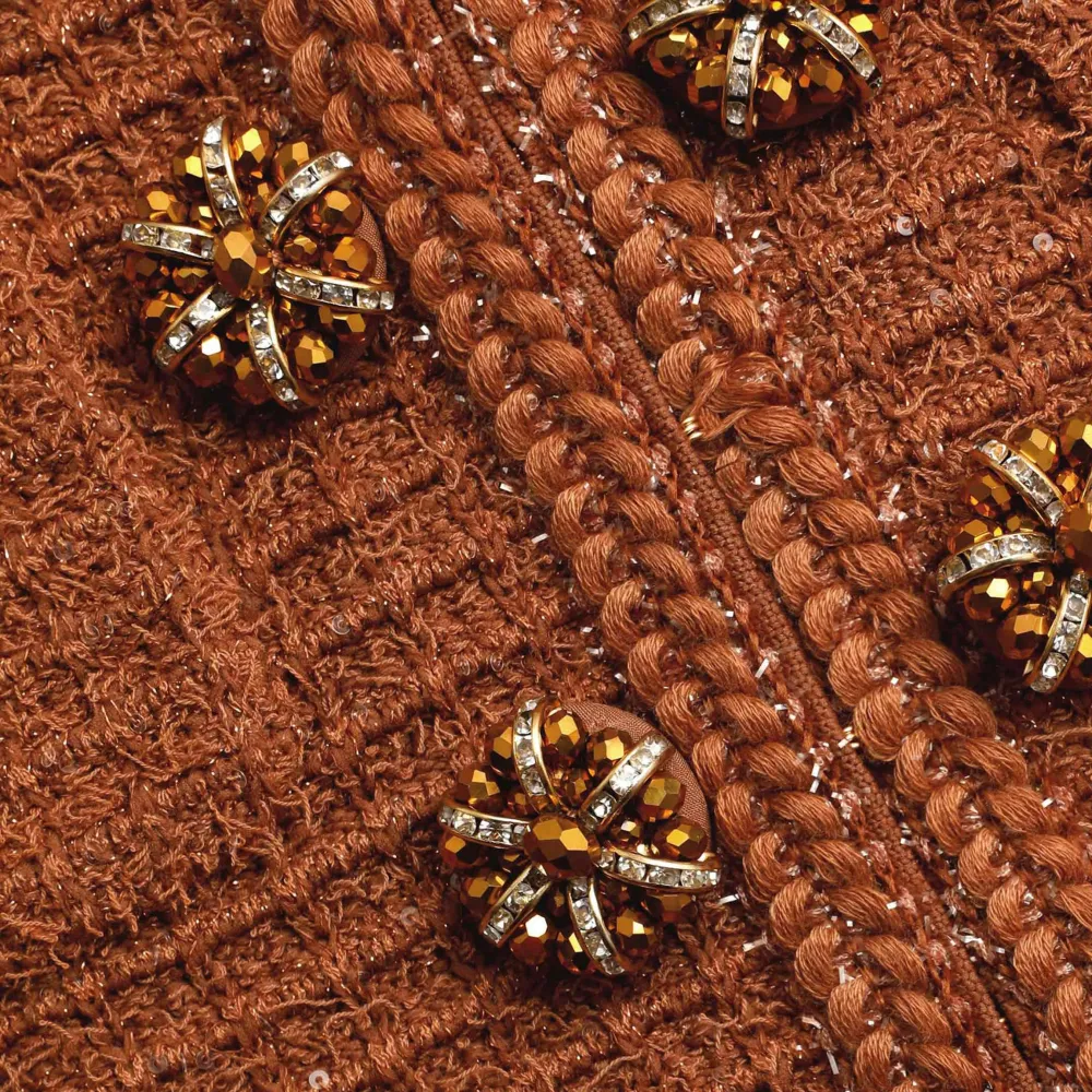 Brown Textured Knit Midi Dress