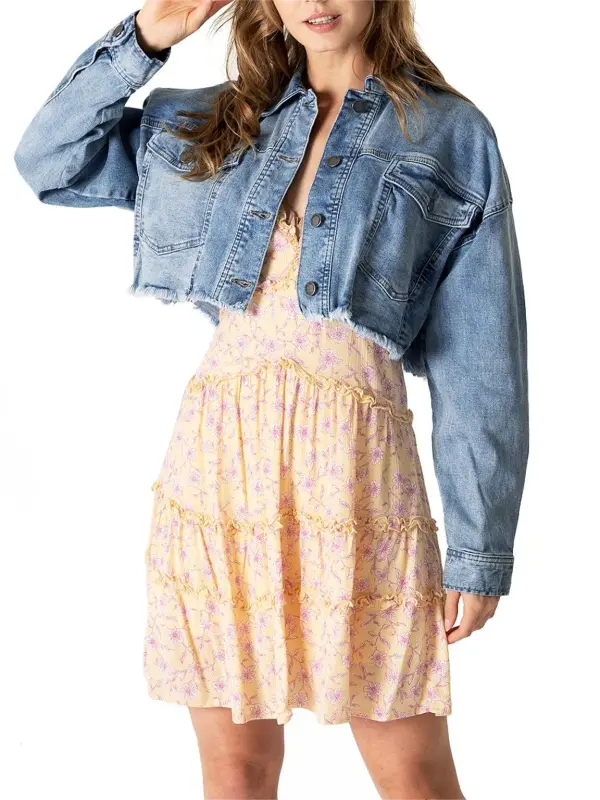 Dropped Shoulder Crop Denim Jacket