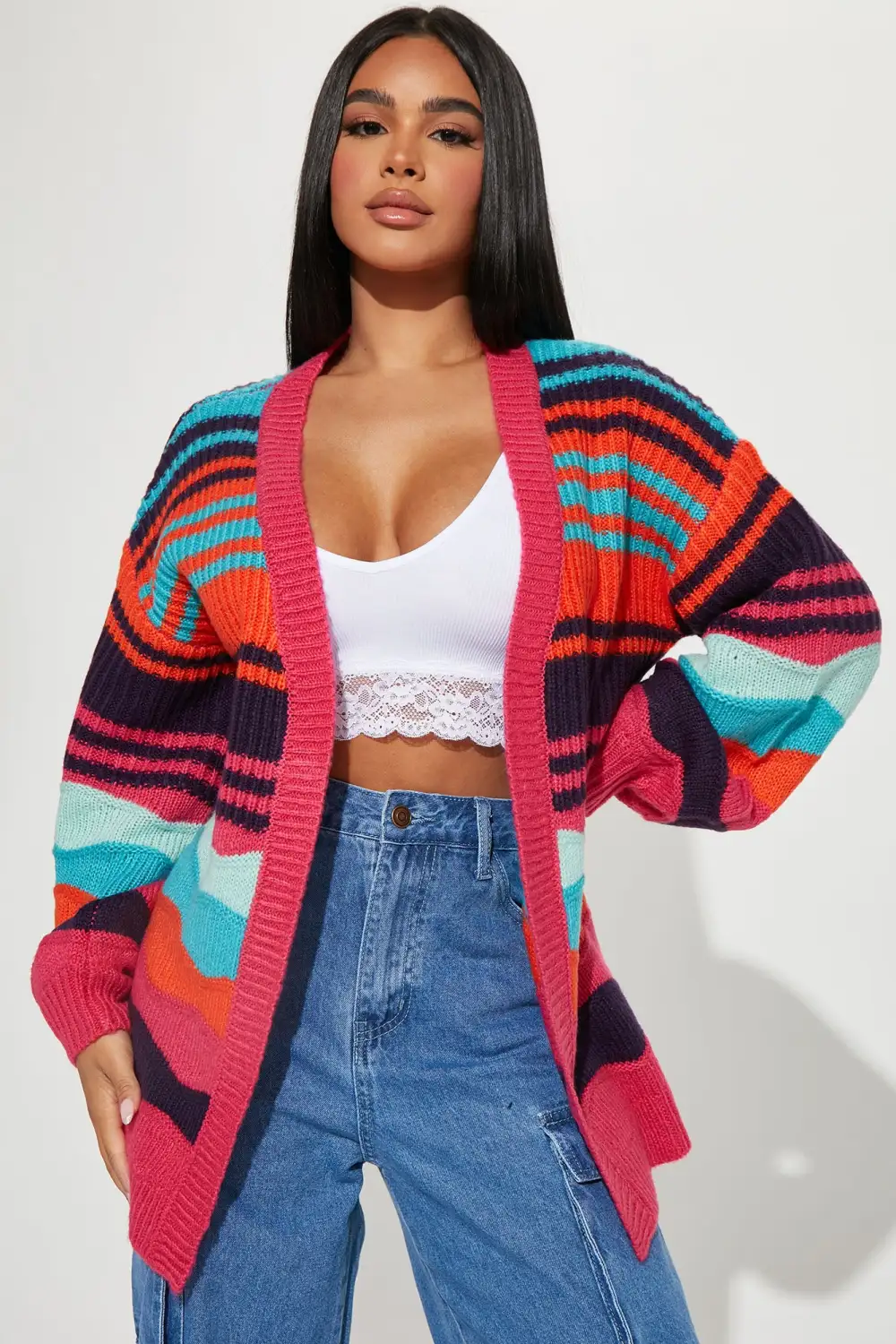 Total Flirt Striped Cardigan - Pink/combo