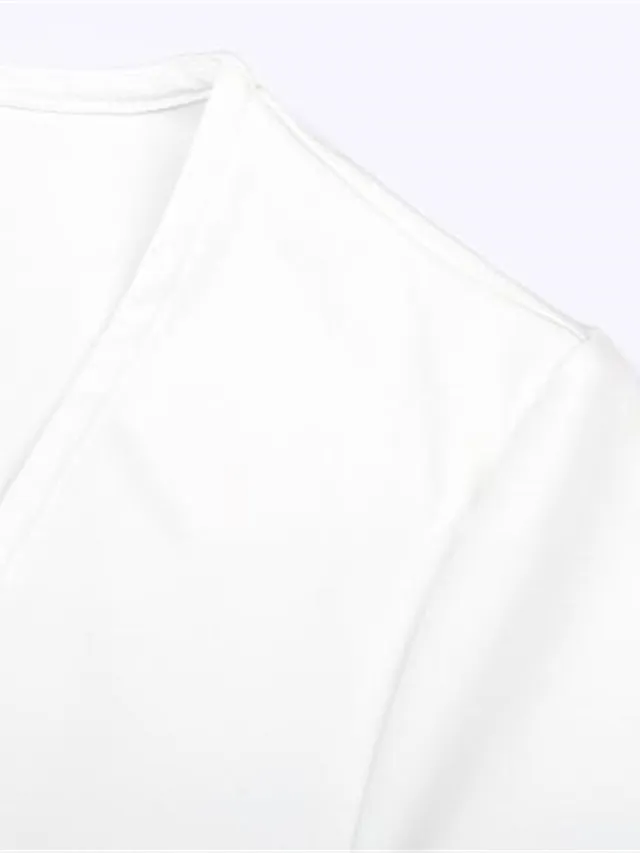 Women‘s Semi Formal Party Dress Swing Dress Midi Dress Green White Half Sleeve Pure Color Ruched Fall Spring Deep V Hot Elegant Slim 2023 S M L XL XXL 3XL / Wedding Guest / White Dress