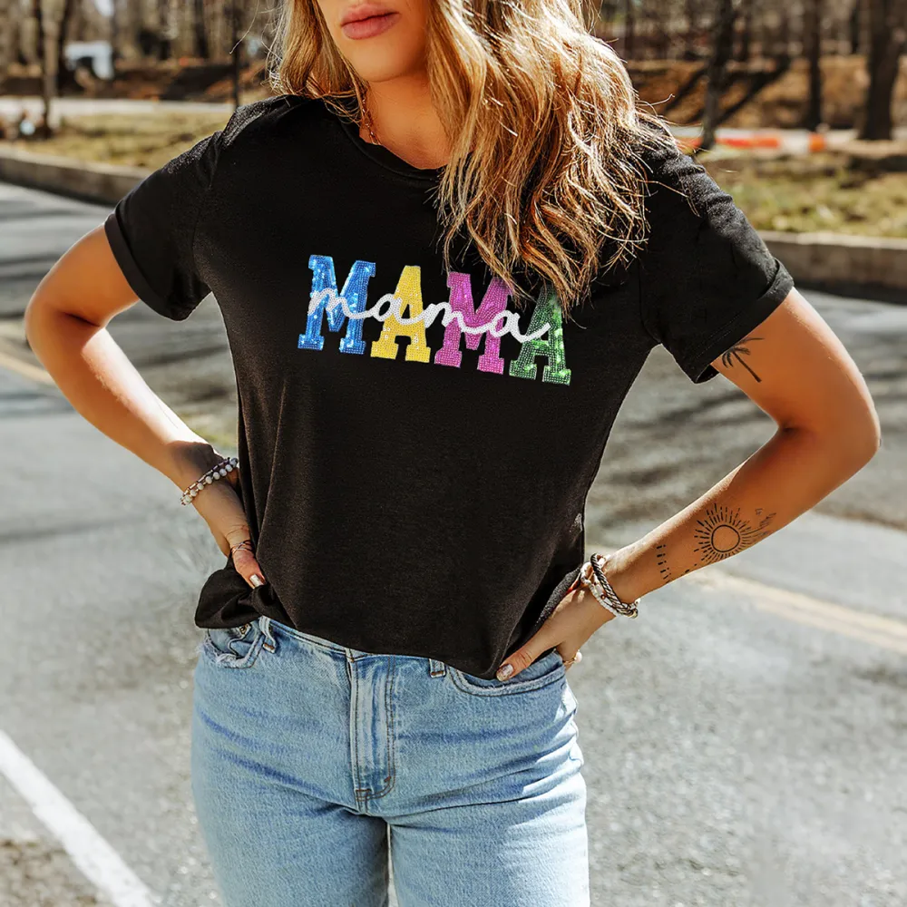 T-shirt Mama Women Printed Round Neck Short Sleeve