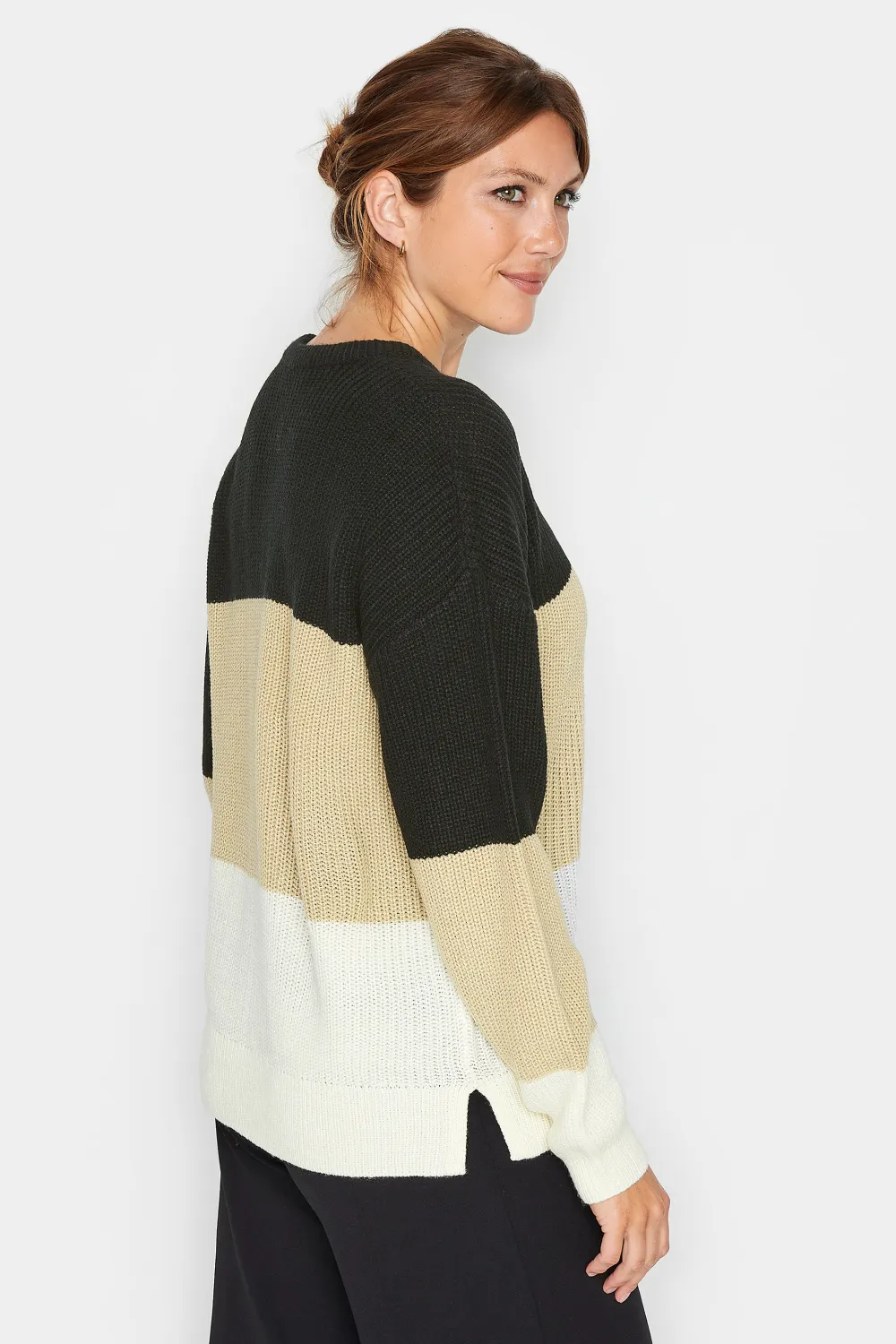 LTS Tall Black & Brown Colourblock Knit Jumper