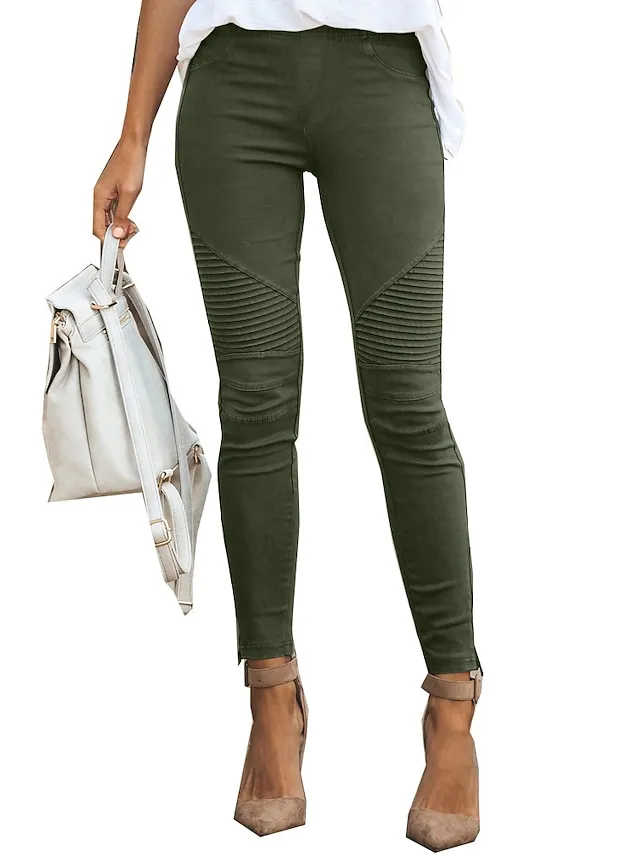 Women's Skinny Slacks Cotton Blend Light Yellow Wine ArmyGreen High Waist Basic Simple Classic Style Casual Daily Full Length Comfort Simple S M L XL 2XL Pants
