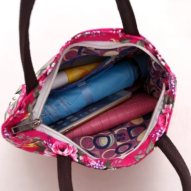 Women's Handbag Nylon Outdoor Daily Zipper Large Capacity Breathable Lightweight Flower Black Red Blue