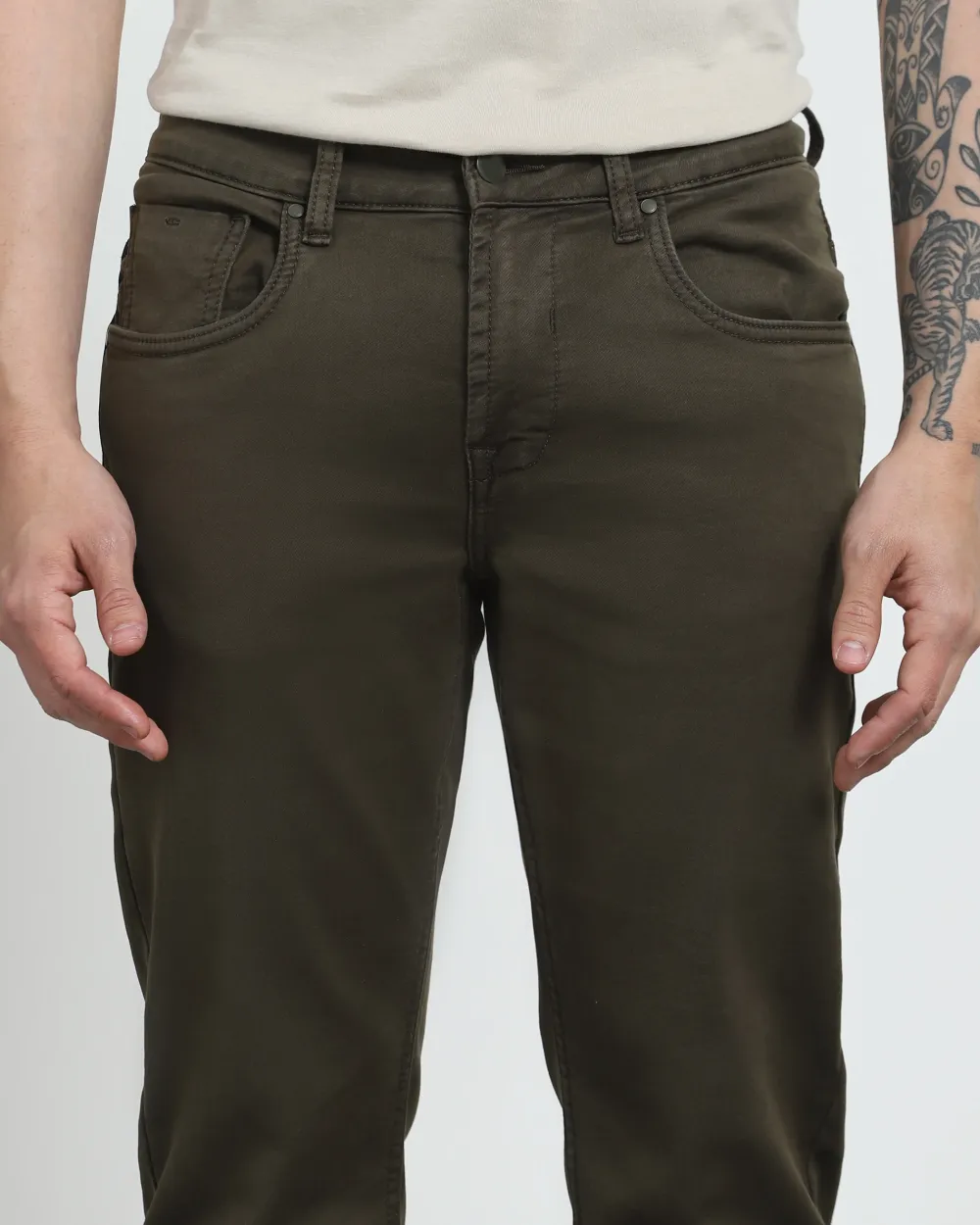 Classic Versatile And Comfortable Straight Dark Olive Jeans