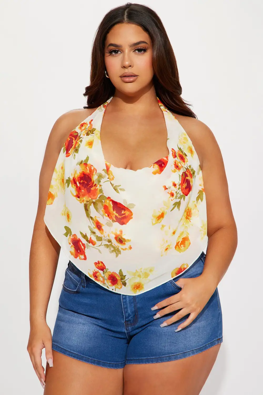 Special Effects Floral Halter Top - Ivory/combo