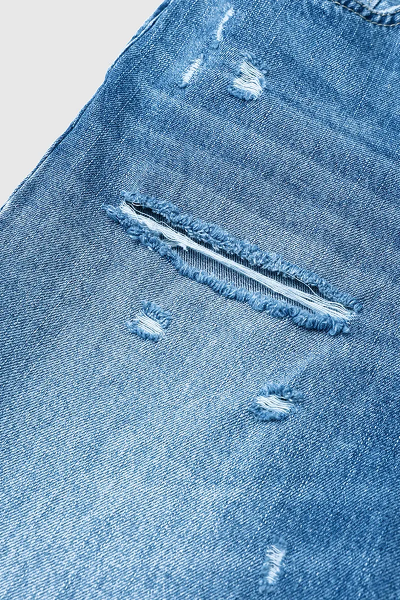 Ripped Raw Hem Zip Fly Mid Rise Straight Leg Jeans