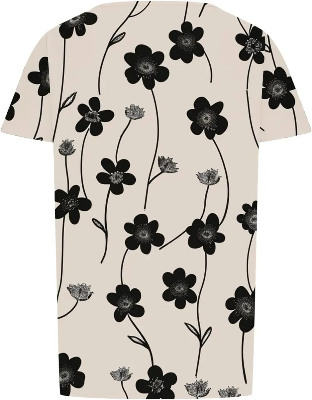 Womens Summer Pleated Front Shirts Tunics Casual Short Sleeved Loose Round Neck Boho Printed Tops Vacation Blouse