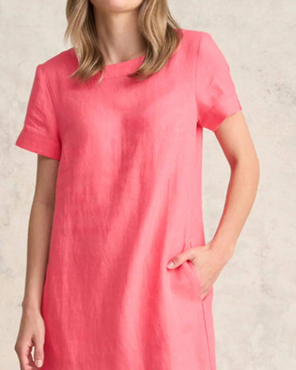 Scoop Neck Linen Dress - Coral
