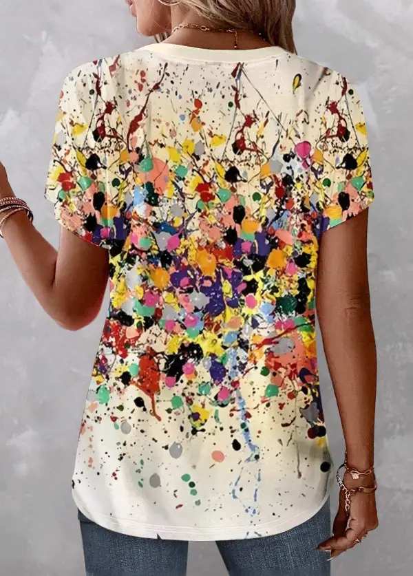 Multi Color Patchwork Dazzle Colorful Print T Shirt