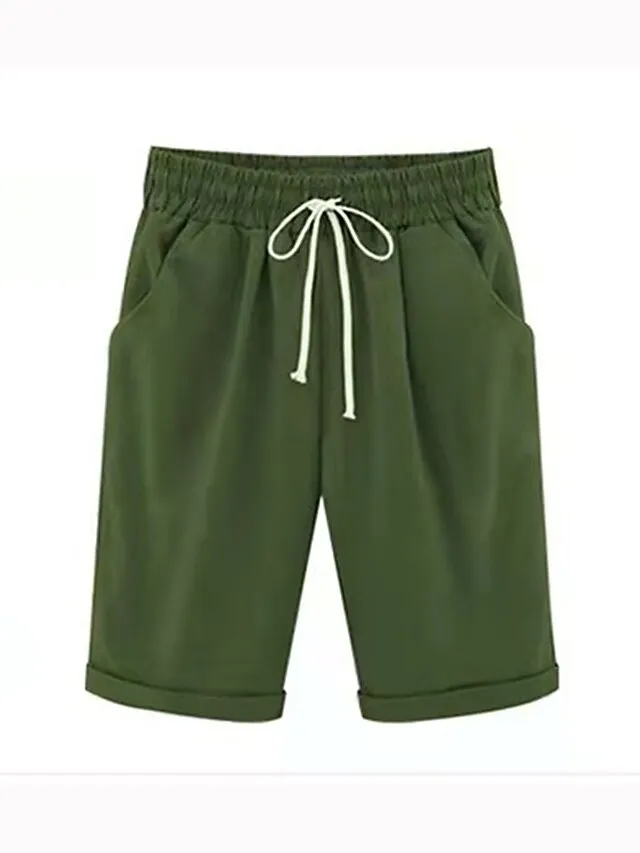 Women's Lounge Shorts Pure Color Elastic Waist with Drawstring Simple Casual Comfort Home Daily Vacation Polyester Breathable Pocket Five-point Pants
