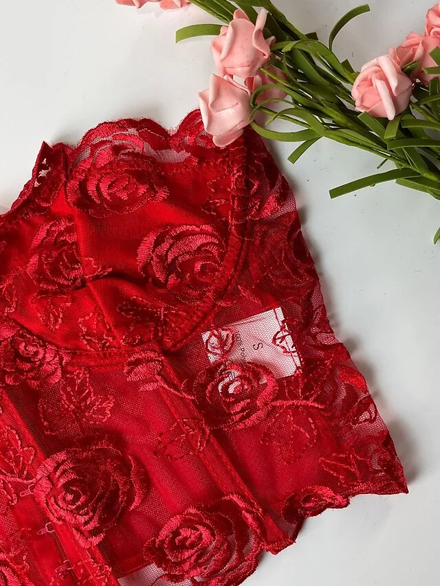 Corset Women's Corset Tops Prom Party & Evening Club Black White Red Sexy Underbust Corset Buckle Tummy Control Lace Summer Spring