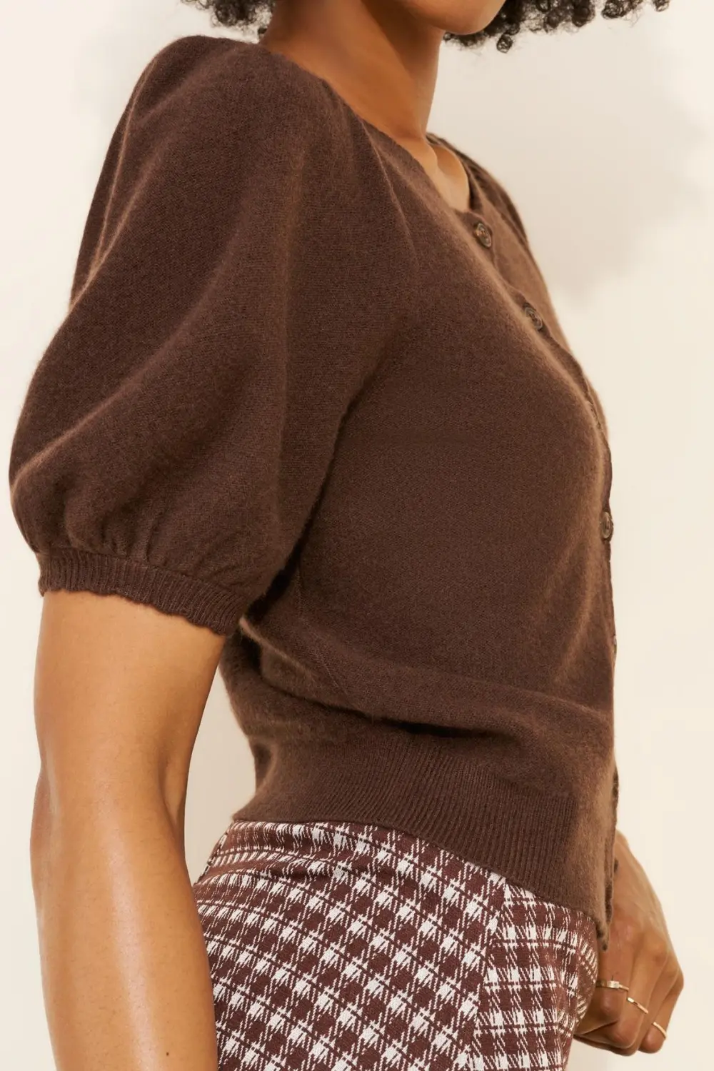 Puff-Sleeve Cashmere Cardigan Sweater